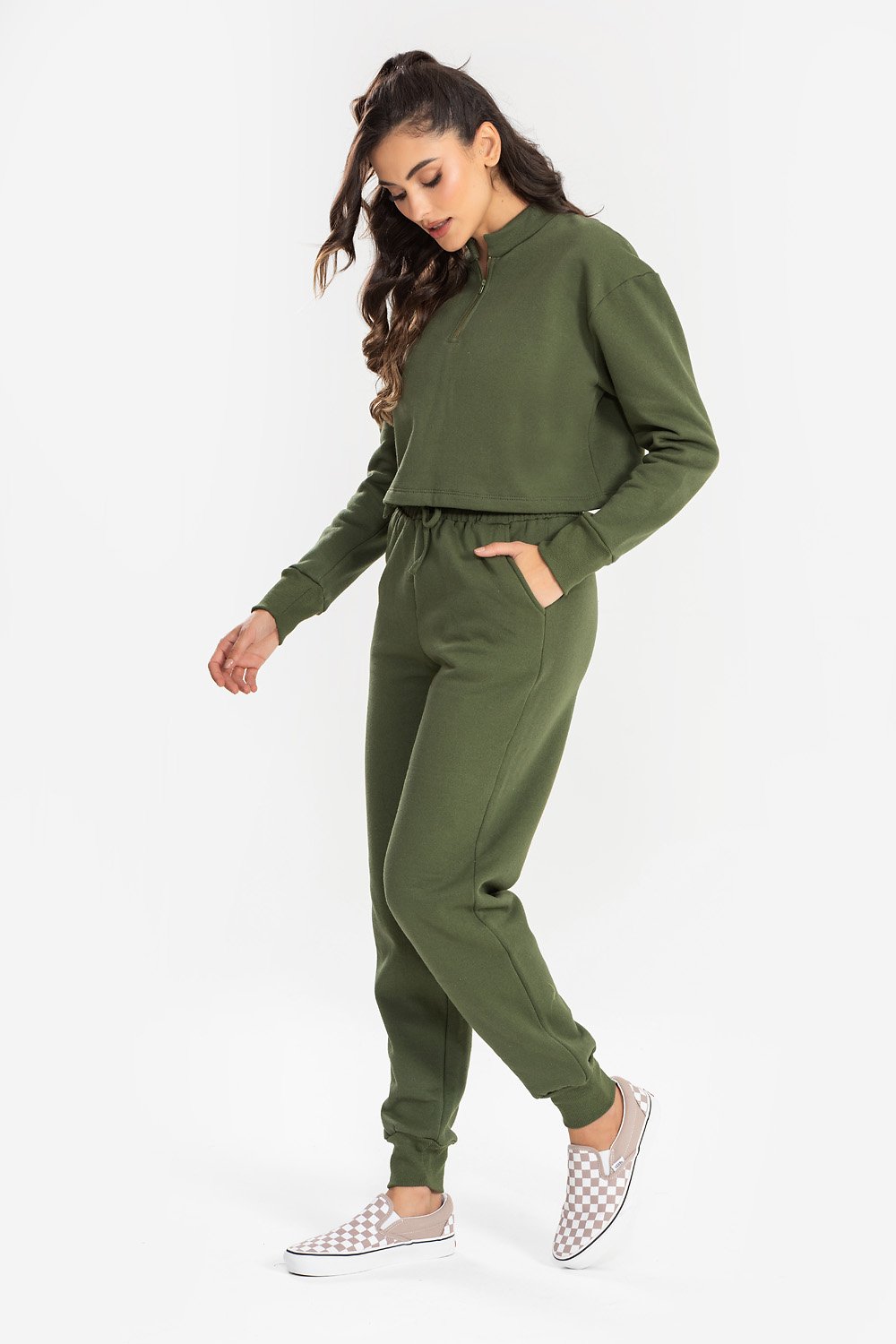 Conjunto Moletom Gola Alta Verde Militar